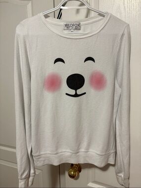 Wildfox White Sweatshirt with Pink Blush Bear Face